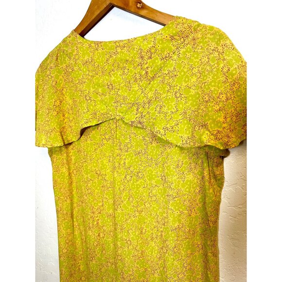 April Cornell Yellow Floral Midi Dress Rayon Ruffle Overlay V-Neck Size M - Picture 3 of 8
